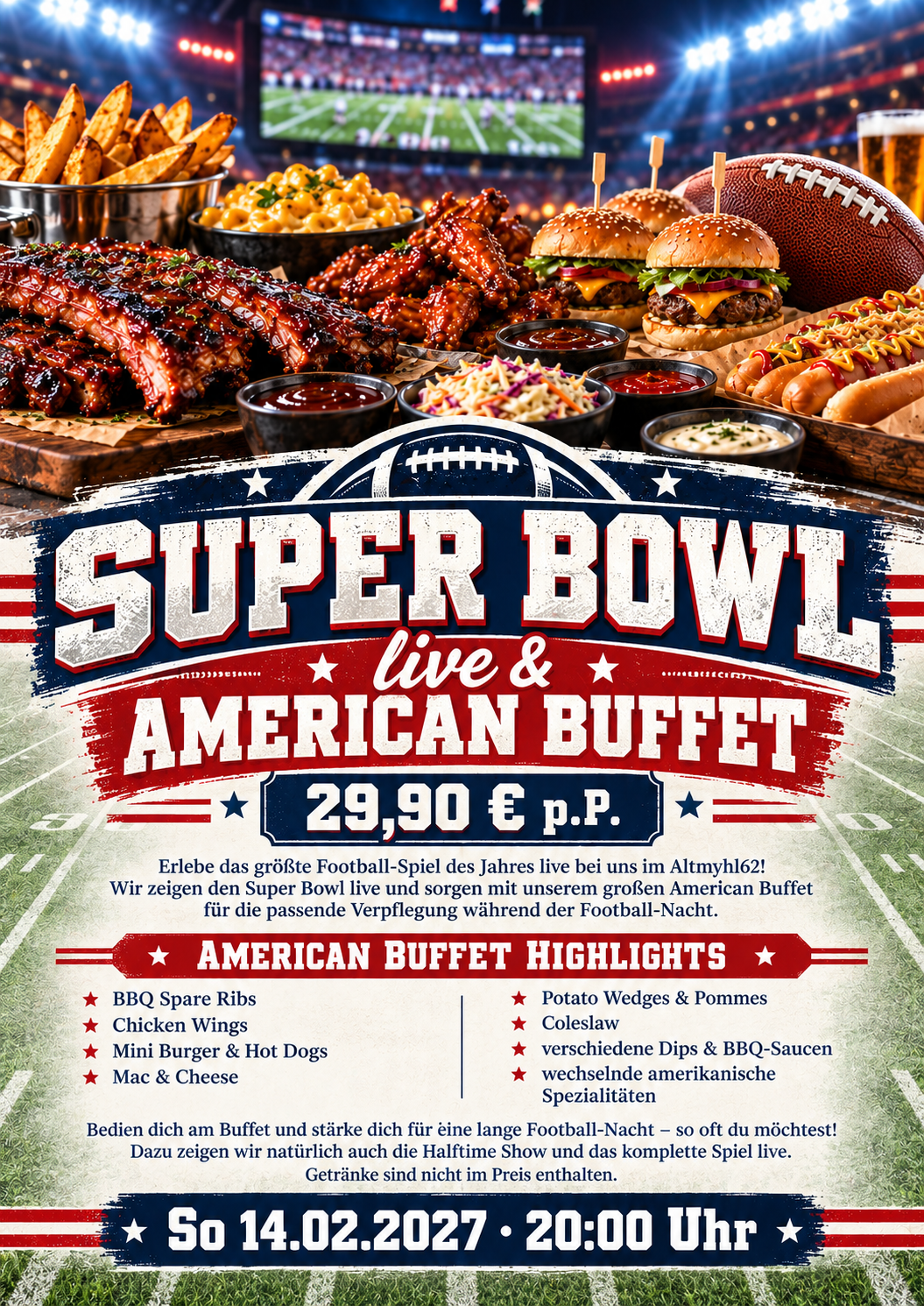 Super Bowl live & American Buffet am 14.02.2027